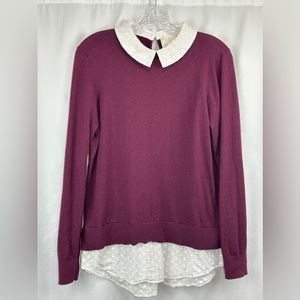 Ted Baker London Ohlin Mixed Media Layered Look Sweater in Oxblood Size 3 / 8 US